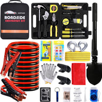 Car Emergency Roadside Kit - Roadside Assistance Emergency Kit, Car Emergency Kit with Jumper Cables, Safety Kits for Cars,Folding Shovel, Tow Rope,Car Tool Kit