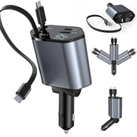 Kitrio™ 4-in-1 Retractable Car Charger – 120W Fast Charging Hub with Dual USB Ports