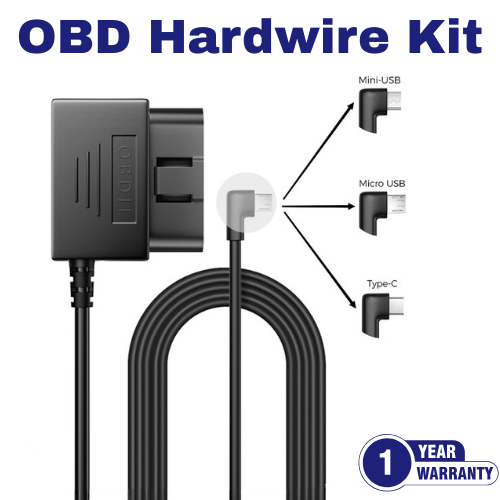 OBD Hardwire Kit for Dash Cams – Type-C / Mini-USB / Micro-USB (24H Parking Monitor, 11.48ft / 3.5m Cable)