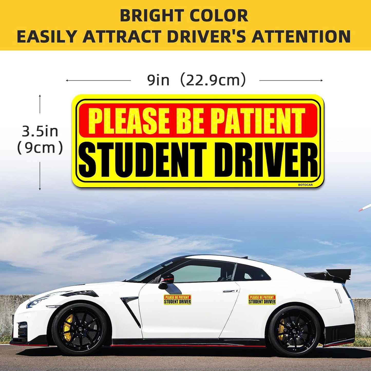 Student Driver Sticker Magnet for Car 3 Pack, Please Be Patient Student Driver Magnet, Magnetic New Drivers Vehicle Safety Sign, Yellow Large Bold Text 9 X 3.5 Inch