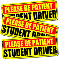 Student Driver Sticker Magnet for Car 3 Pack, Please Be Patient Student Driver Magnet, Magnetic New Drivers Vehicle Safety Sign, Yellow Large Bold Text 9 X 3.5 Inch