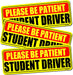Student Driver Sticker Magnet for Car 3 Pack, Please Be Patient Student Driver Magnet, Magnetic New Drivers Vehicle Safety Sign, Yellow Large Bold Text 9 X 3.5 Inch