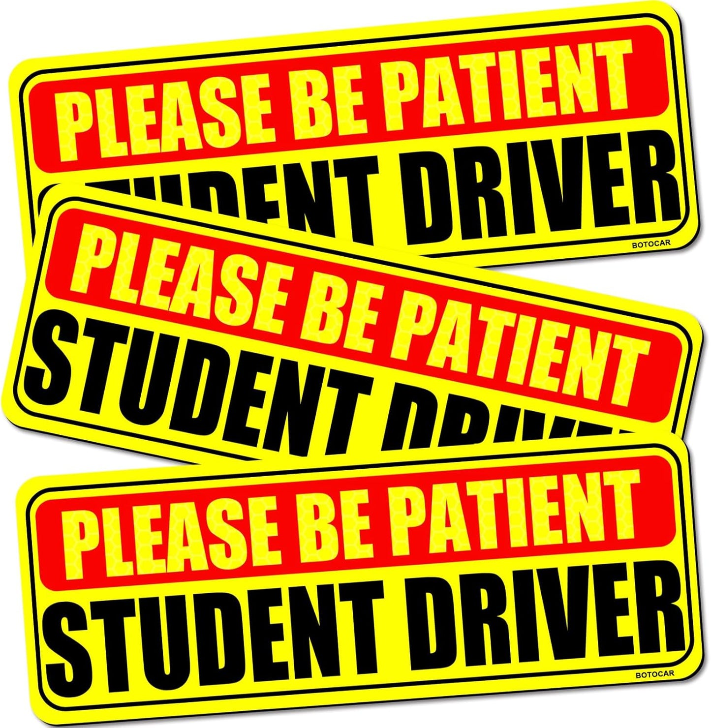 Student Driver Sticker Magnet for Car 3 Pack, Please Be Patient Student Driver Magnet, Magnetic New Drivers Vehicle Safety Sign, Yellow Large Bold Text 9 X 3.5 Inch