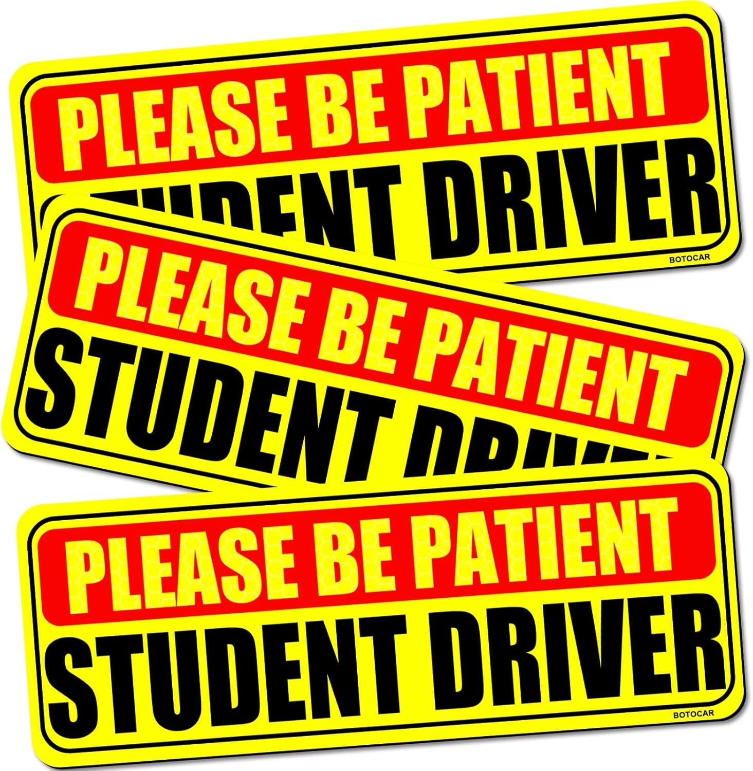 Student Driver Sticker Magnet for Car 3 Pack, Please Be Patient Student Driver Magnet, Magnetic New Drivers Vehicle Safety Sign, Yellow Large Bold Text 9 X 3.5 Inch