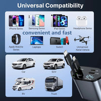 Kitrio™ 4-in-1 Retractable Car Charger – 120W Fast Charging Hub with Dual USB Ports