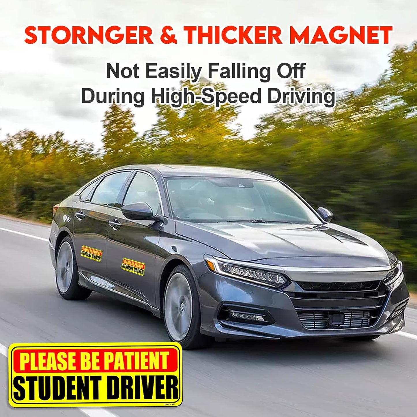 Student Driver Sticker Magnet for Car 3 Pack, Please Be Patient Student Driver Magnet, Magnetic New Drivers Vehicle Safety Sign, Yellow Large Bold Text 9 X 3.5 Inch