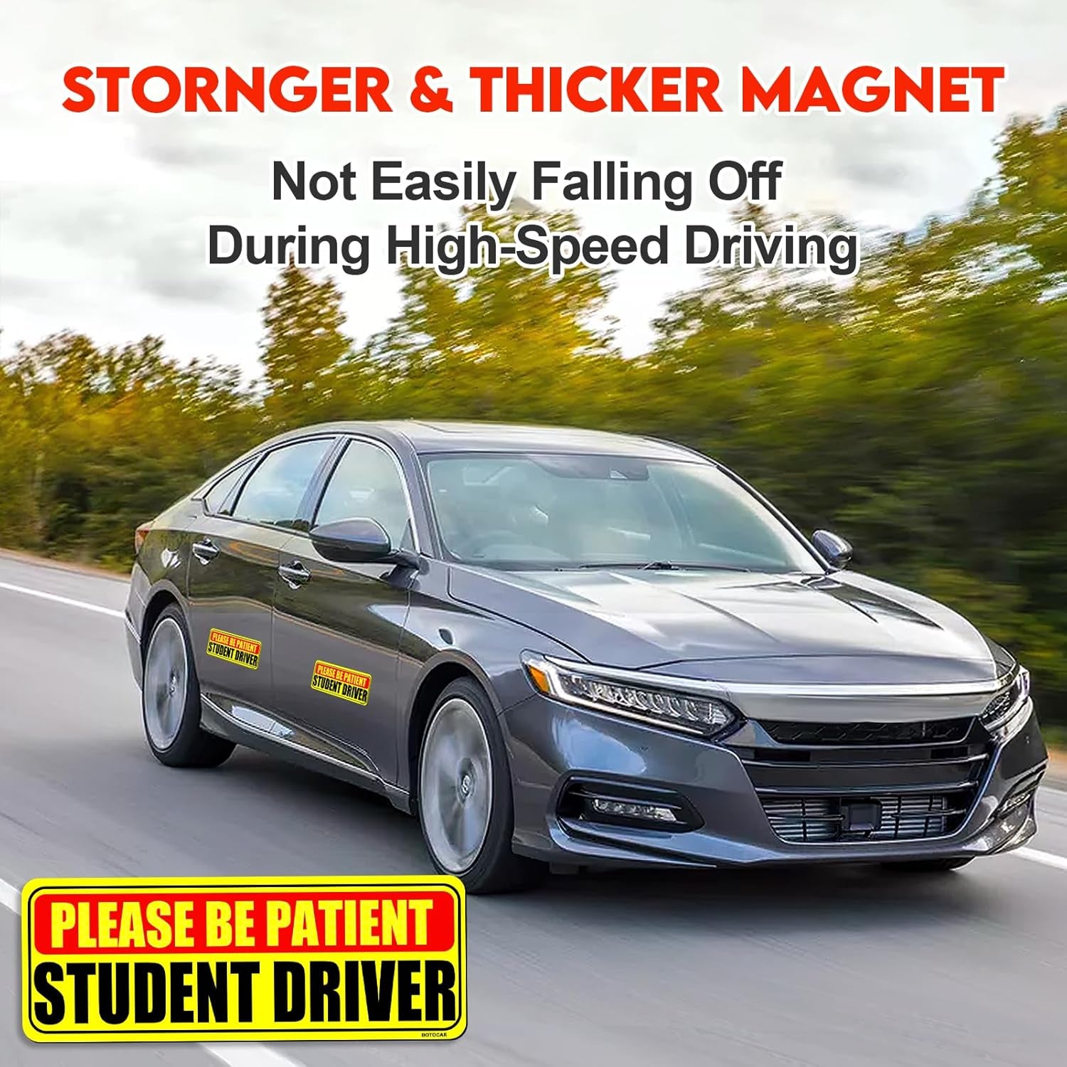 Student Driver Sticker Magnet for Car 3 Pack, Please Be Patient Student Driver Magnet, Magnetic New Drivers Vehicle Safety Sign, Yellow Large Bold Text 9 X 3.5 Inch