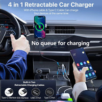 Kitrio™ 4-in-1 Retractable Car Charger – 120W Fast Charging Hub with Dual USB Ports