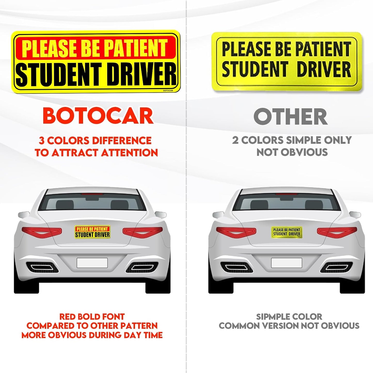 Student Driver Sticker Magnet for Car 3 Pack, Please Be Patient Student Driver Magnet, Magnetic New Drivers Vehicle Safety Sign, Yellow Large Bold Text 9 X 3.5 Inch