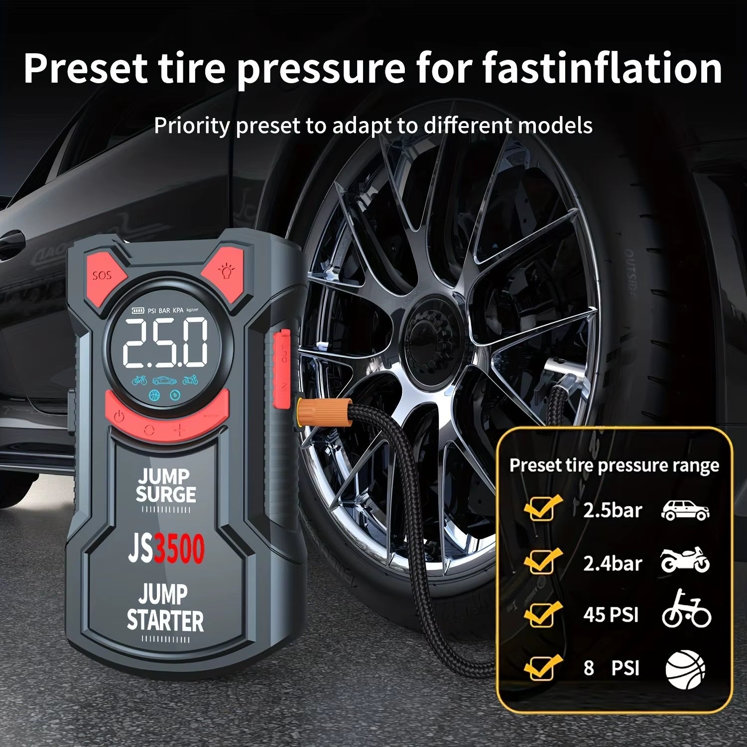 Kitrio SurgePro 5-in-1 Jump Starter + Air Compressor (3000A | 150 PSI)